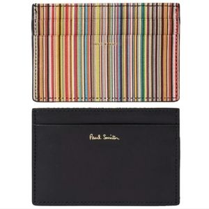 PAUL SMITH Black Signature Stripe Card Holder Wallet NEW W/TAGS $225